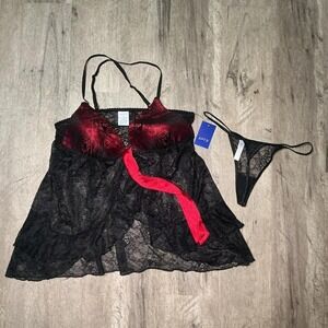 Apt. 9 Red Black Lace Lingerie Set Thong Size XL Like New